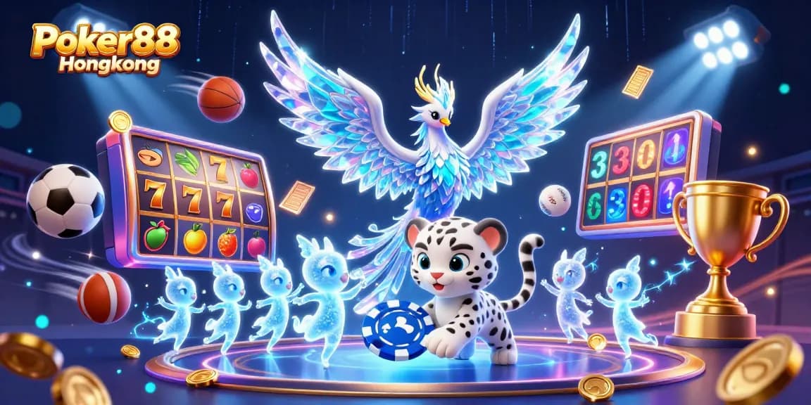 Experience the thrilling action of Poker88 Hongkong with a colorful 3D casino illustration featuring vibrant characters and exciting game elements.