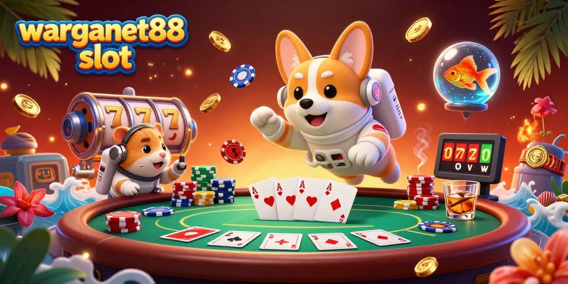 Experience the thrilling warganet88 slot action with a floating casino adventure featuring animated characters.