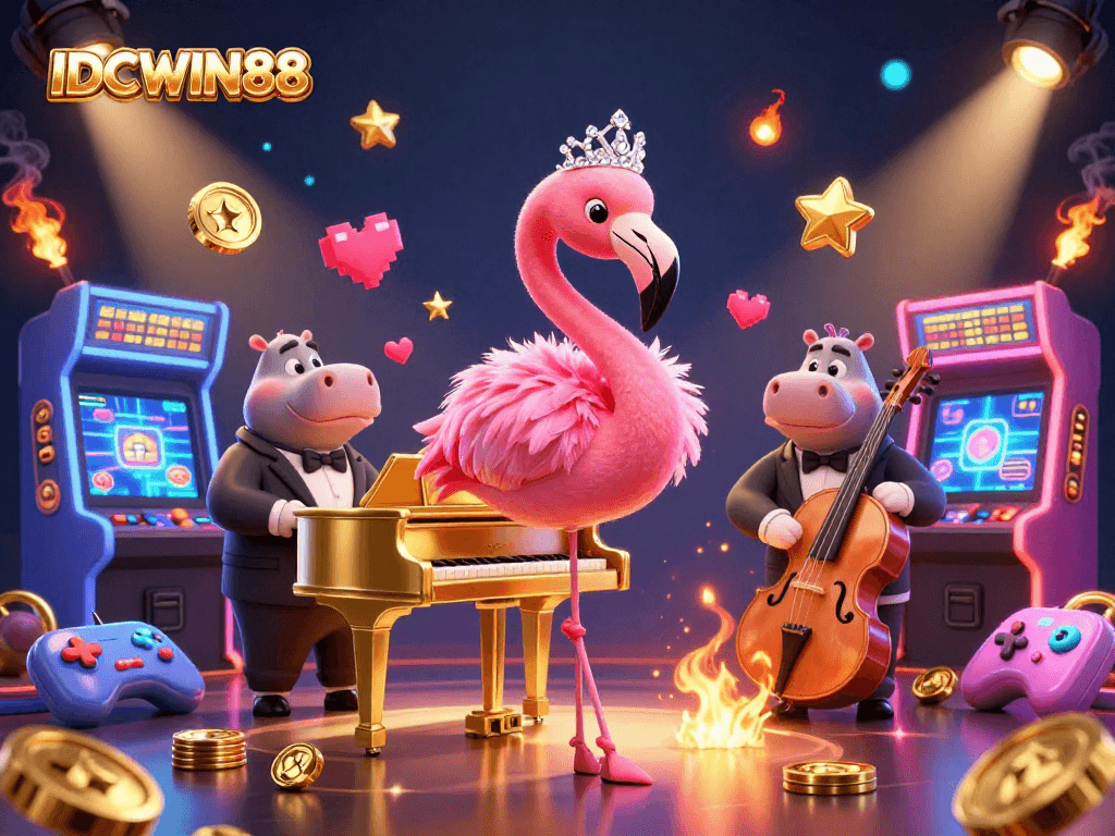 Experience vibrant gambling fun with IDCWIN88, featuring entertaining 3D casino characters and dynamic game elements.