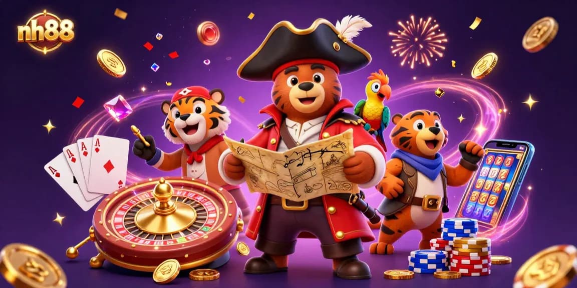 Experience the vibrant joy of winning at nh88, surrounded by cascading treasures and exciting gaming elements.