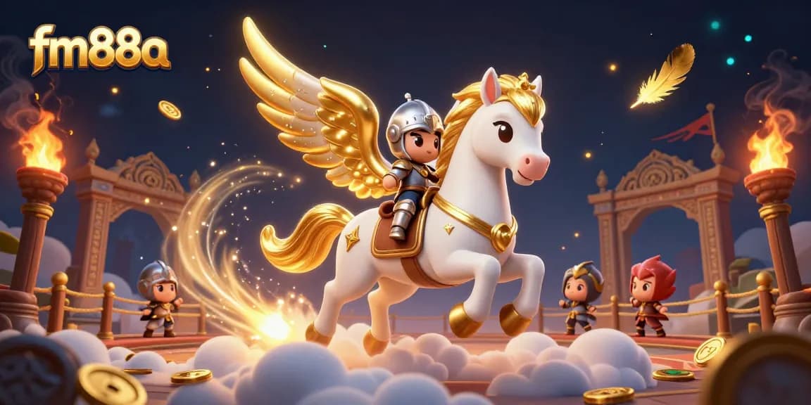 Join the epic journey at fm88a with a celestial horse and knight amidst a vibrant gambling adventure.