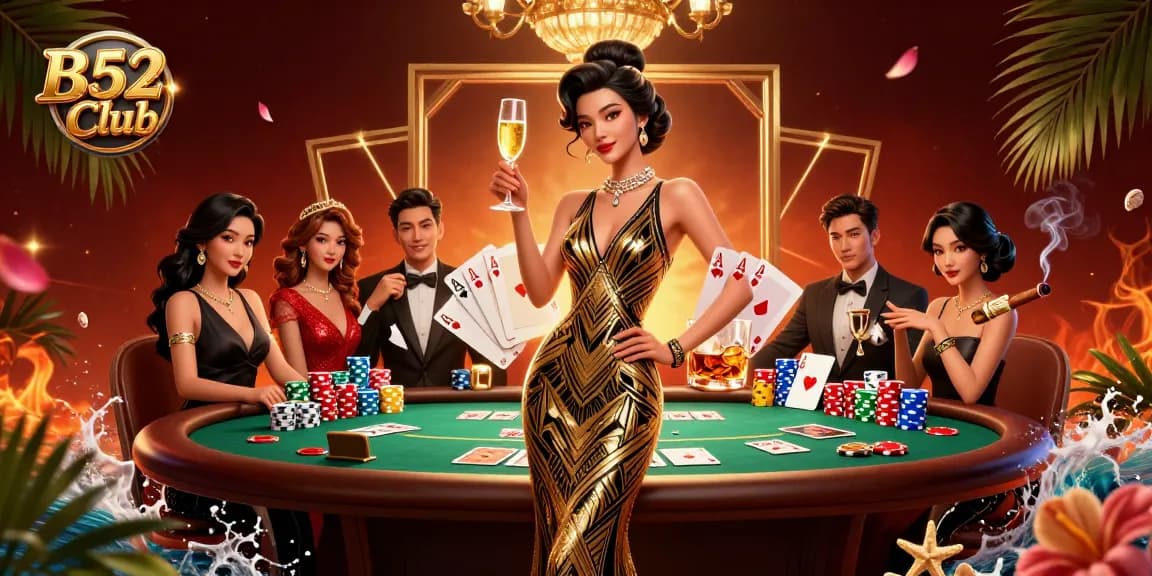 Experience the glamour at B52Club with an elegant woman enjoying high-stakes gaming.