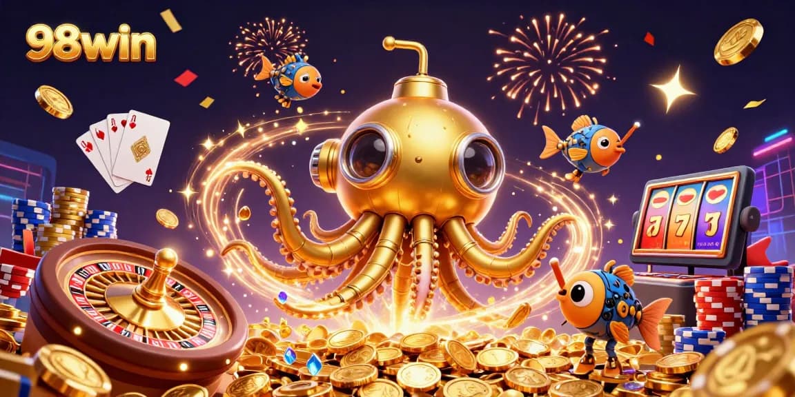 Engage with 98win's thrilling casino atmosphere featuring golden treasures and dynamic games.