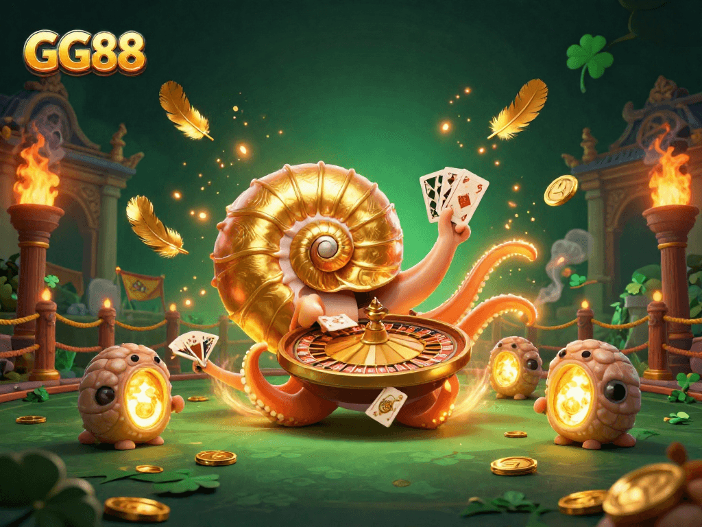 Experience thrilling gameplay at GG88 with a dynamic scene depicting colorful characters and vibrant gambling elements.