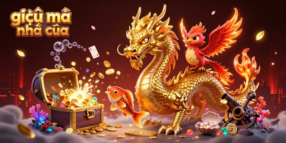 Experience the thrill of giải mã nhà cái with vibrant casino elements and mythical creatures lighting up your gaming journey.
