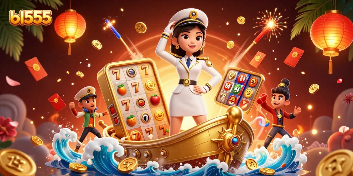 Experience thrilling gameplay at bl555 with a vibrant 3D illustration of slots and casino elements.