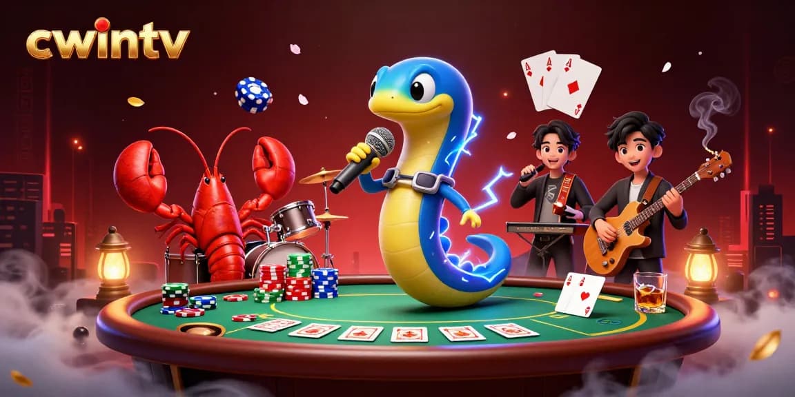 Experience the thrill of cwintv's underwater casino with vibrant characters and gambling action in 3D illustration.