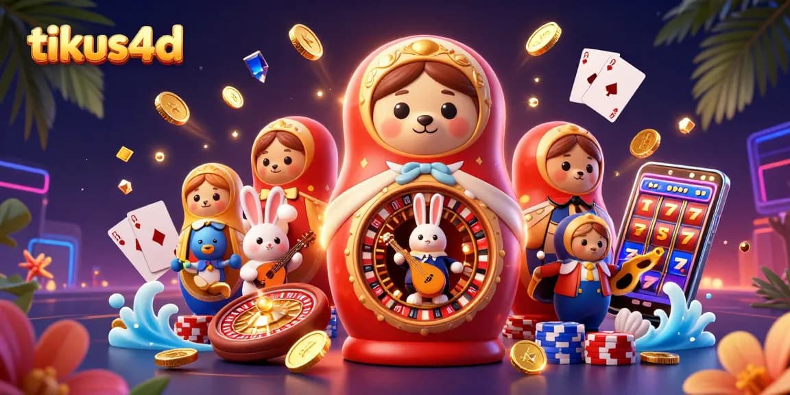 Tikus4D immerses players in a vibrant casino world with colorful bears and cascading coins.