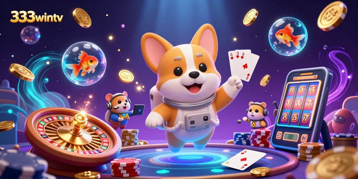 Engage with 333wintv in a vibrant 3D space casino scene filled with floating rewards and gaming excitement.