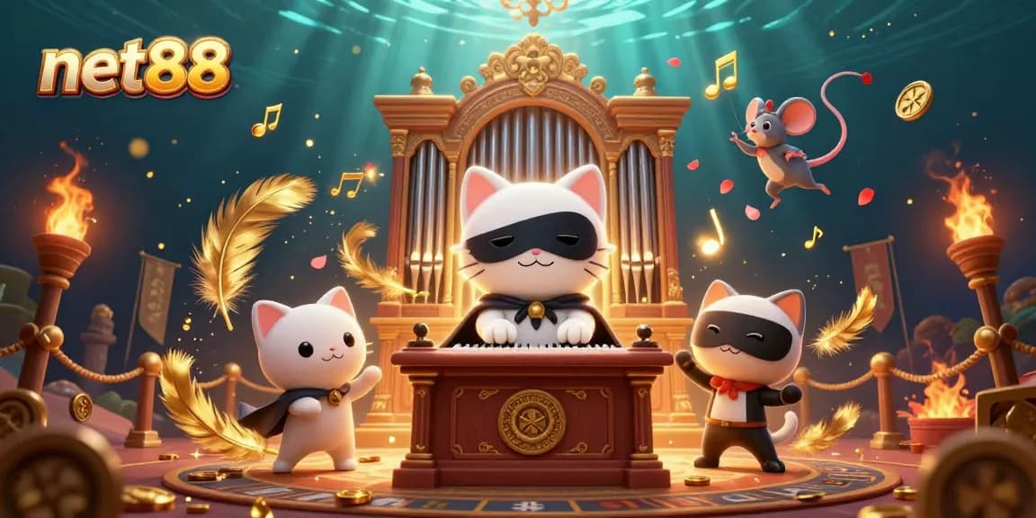 Experience the thrilling atmosphere of net88 with a phantom cat at a casino organ.