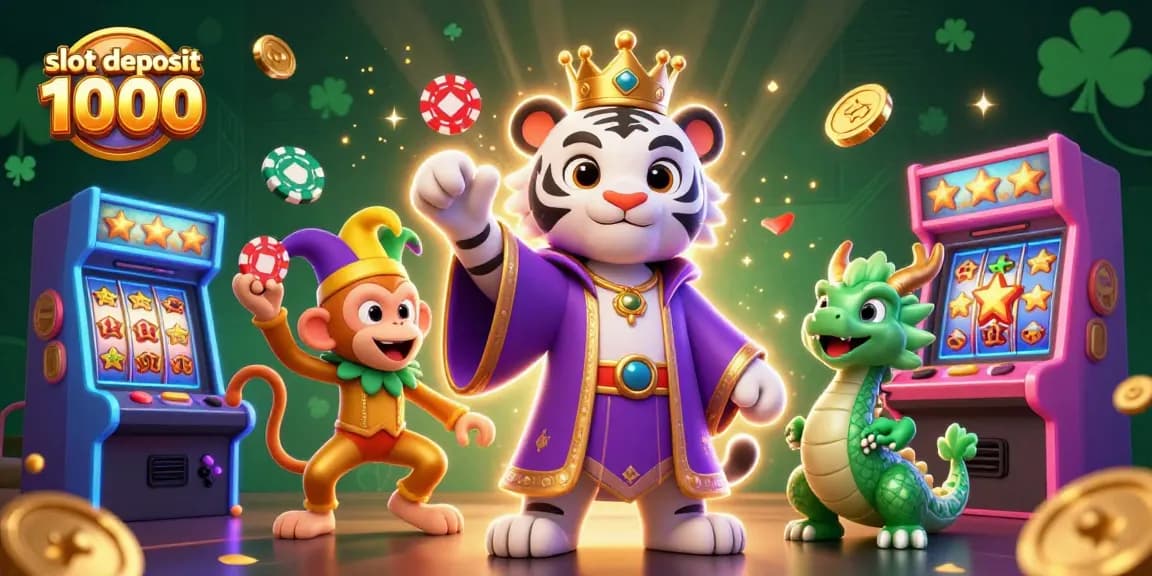Experience thrilling gameplay with slot deposit 1000 as a majestic white tiger and golden monkey showcase an electrifying casino environment.