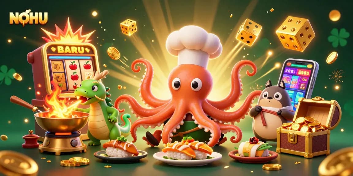 Join the excitement with NOHU as the sushi chef octopus and friends create winning dishes in a vibrant casino!