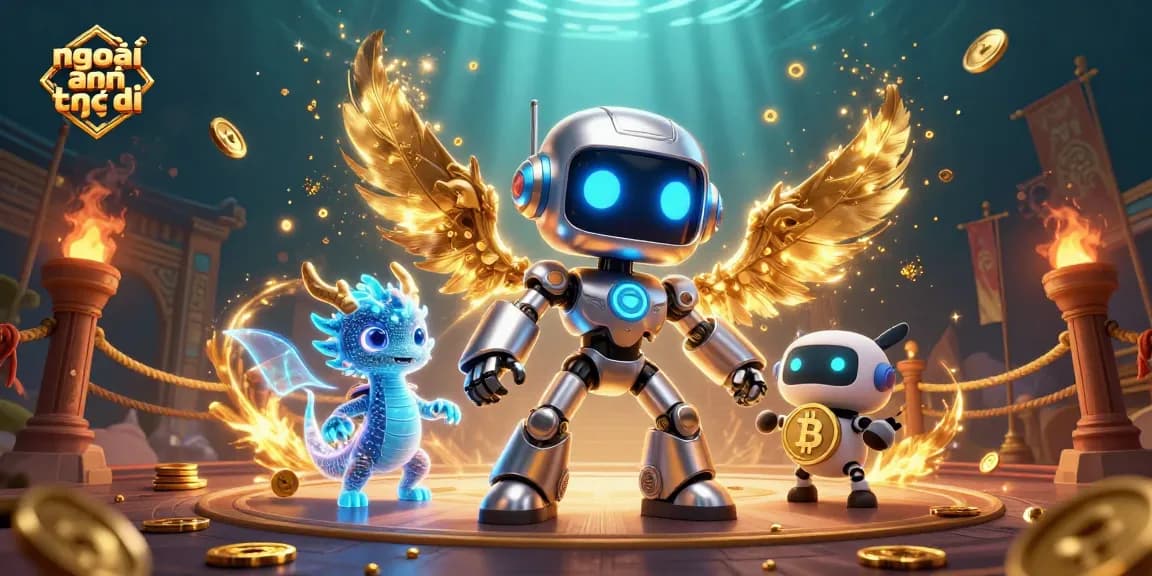 Experience ngoại hạng anh trực tiếp with dynamic robot and dragon characters in an engaging 3D gambling scene.