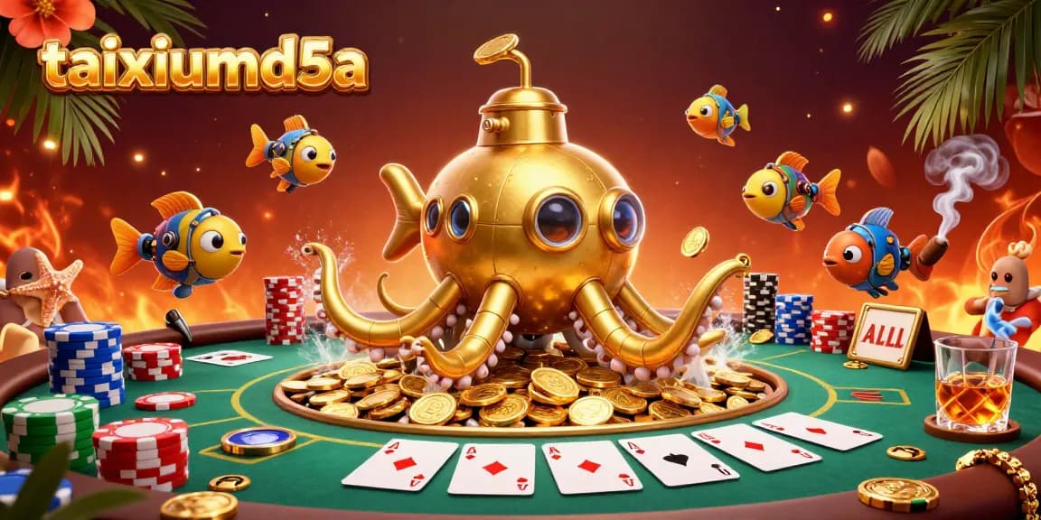 Tai Xiu MD5 invites players to engage in thrilling poker action with vibrant characters in a dynamic casino scene.
