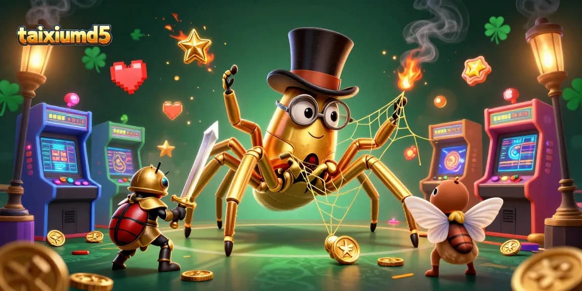 Experience taixiumd5 with an engaging illustration of a golden tarantula and beetle knight in a casino setting.