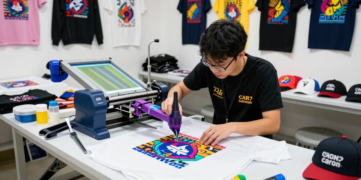 Vibrant t-shirt printing singapore workshop with custom designs and skilled printer.