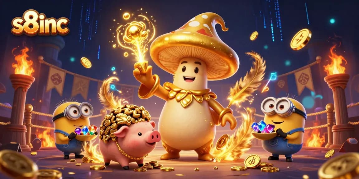 Engage with s8inc’s thrilling slots and games, illustrated with captivating characters and vibrant casino elements.