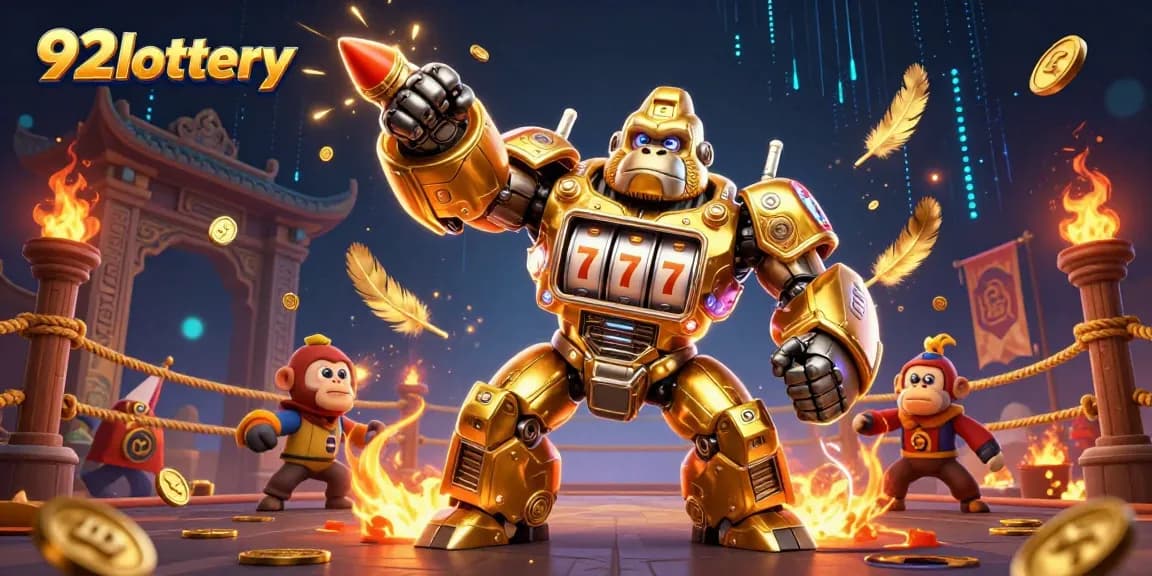 Engage with 92lottery through an exhilarating gaming experience featuring golden gorilla mechs!
