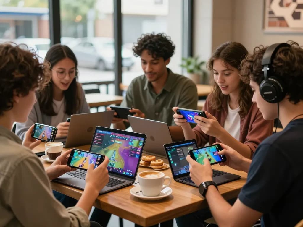 Players engaging in the 92dadu game at a coffee shop, showcasing a vibrant gaming atmosphere.