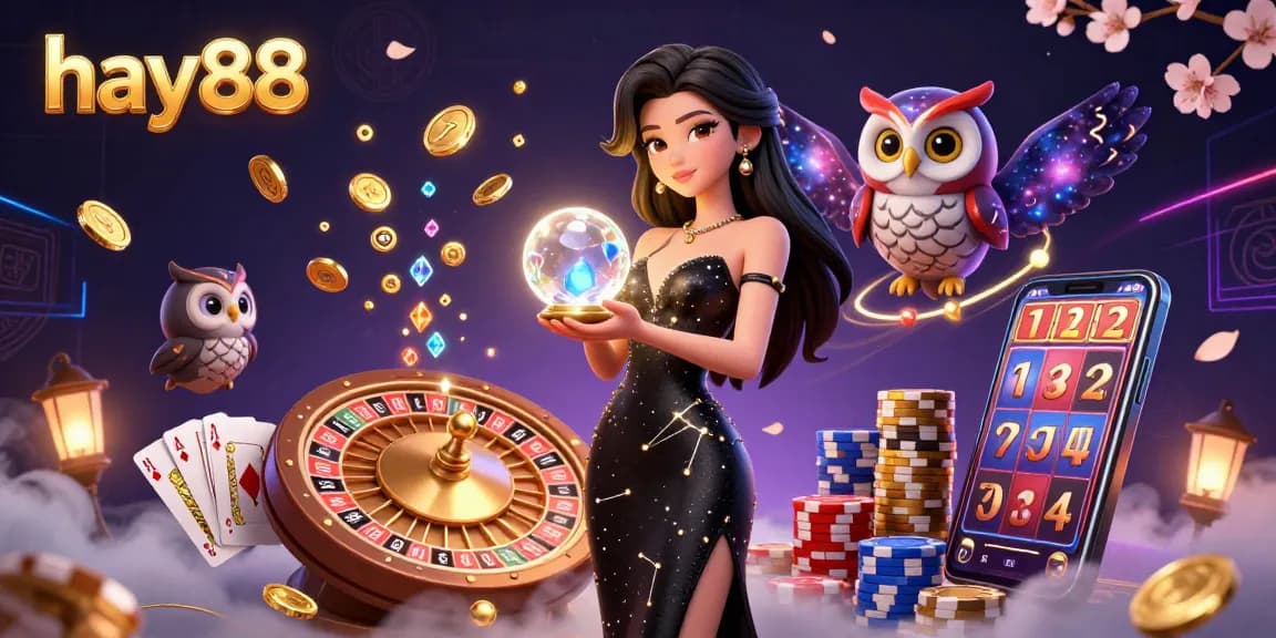 Play thrilling games at hay88 with vibrant characters and dynamic casino elements in a captivating scene.