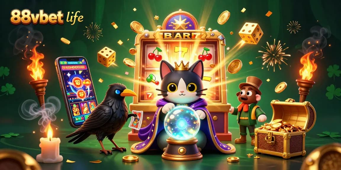 Experience the thrill of 88vbet life with a vibrant fantasy scene featuring exciting casino game elements.