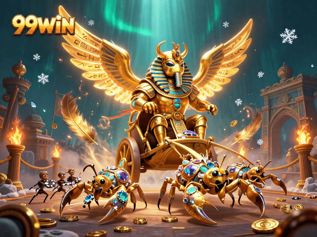 Engage with thrilling games at 99WIN featuring an epic scene with mythical characters and casino elements.