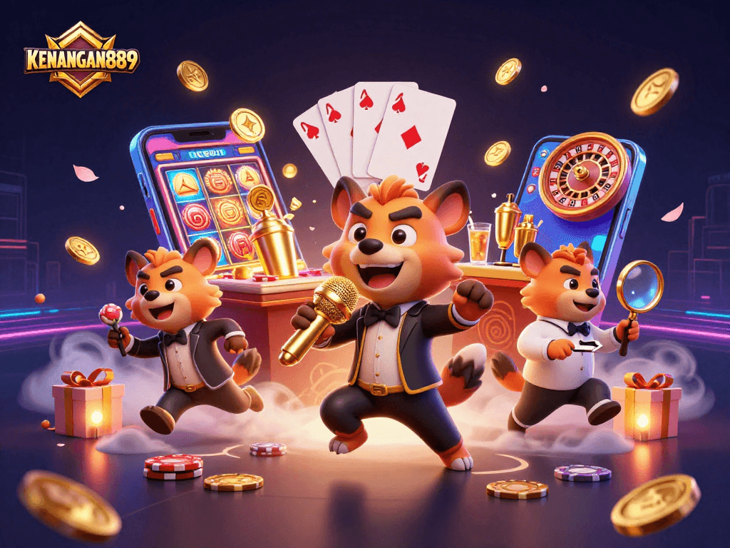 Engage with KENANGAN889's exciting casino atmosphere featuring hyenas in a comedy club setting.
