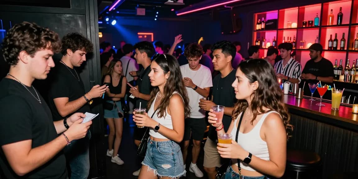 Thriving nightlife scene showcasing Club21ids novelty IDs verification at a trendy nightclub.