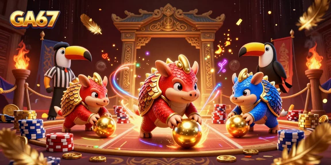 GA67 pangolins compete in a vibrant casino scene with chips and confetti.