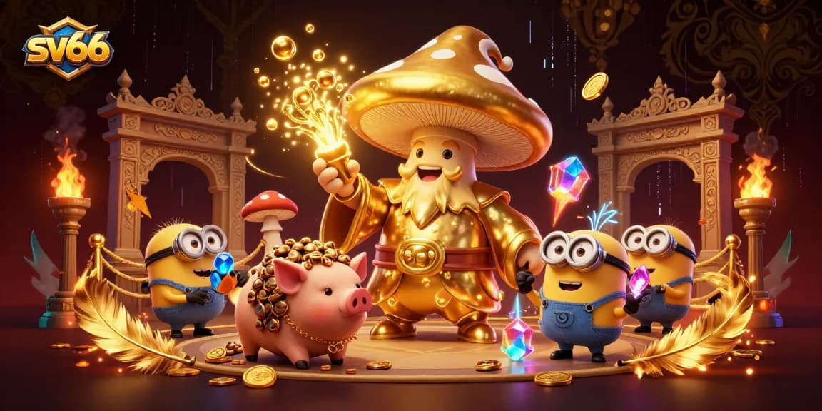 Experience the thrilling magic of sv66 with a golden mushroom wizard and treasure-filled adventure.