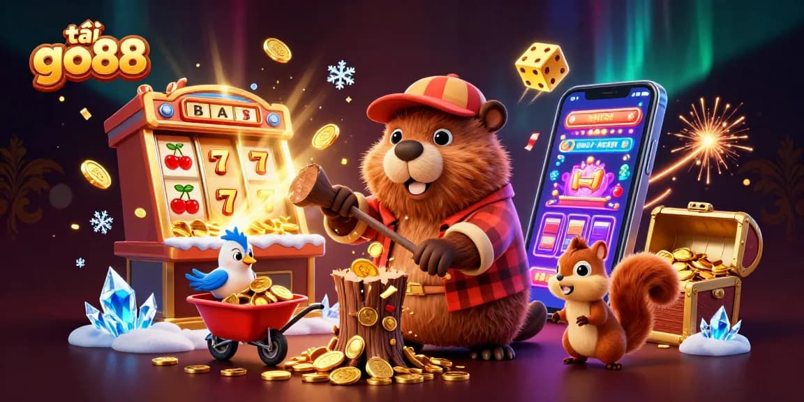 Play and win with tải go88 in a vibrant casino-inspired 3D illustration featuring exciting games and characters.