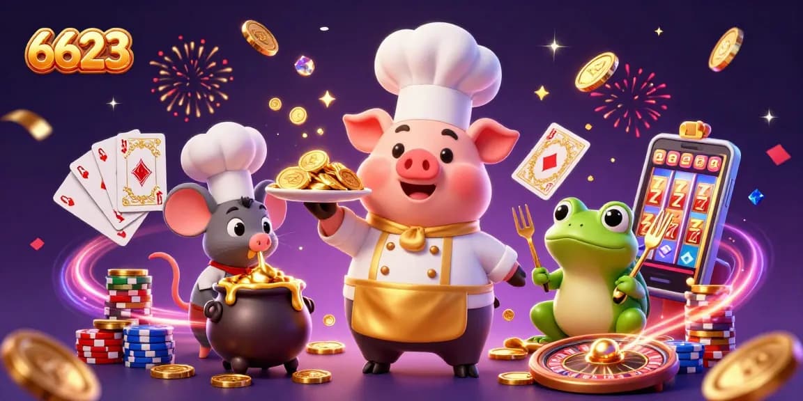 Experience thrilling gameplay at 6623 casino with vibrant characters, sparkling gems, and golden coins.