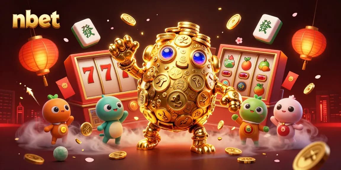 Engage in the nbet casino adventure with an ancient golden golem amidst lively slot reel action.
