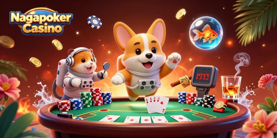 Experience thrilling wins at Nagapoker Casino with a vibrant 3D space-themed gaming illustration full of action.