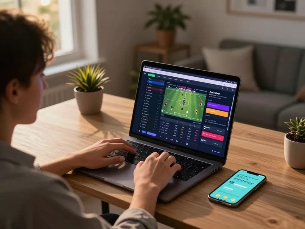 Engaging online betting scene showing kèo nhà cái odds on a laptop screen during gameplay.