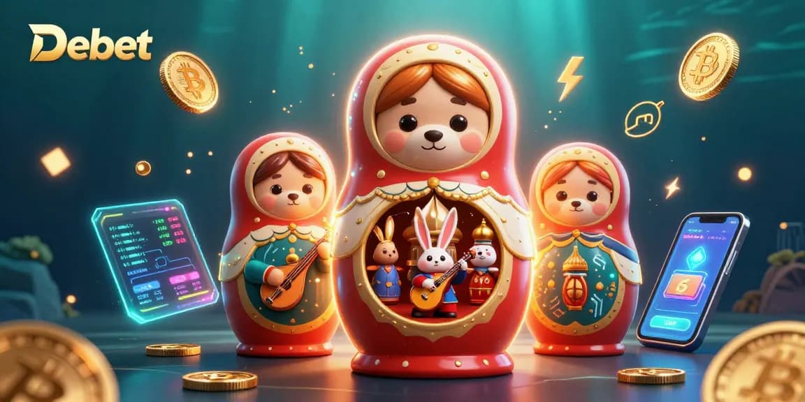 Enjoy thrilling live dealer action with Debet in this lively casino-themed illustration.