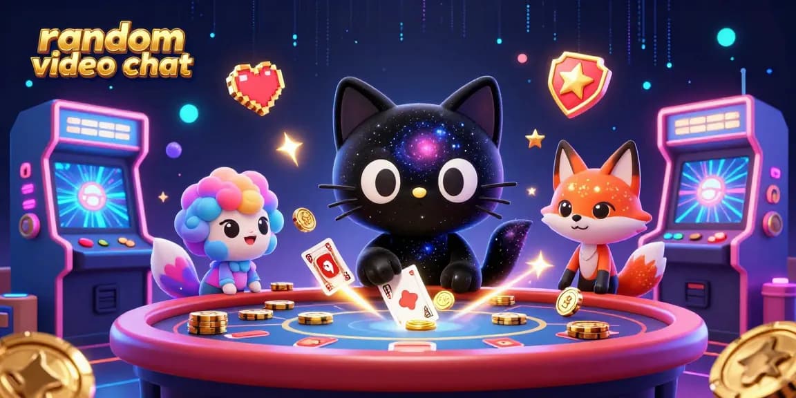 Experience exciting random video chat with engaging characters at a cosmic casino table.