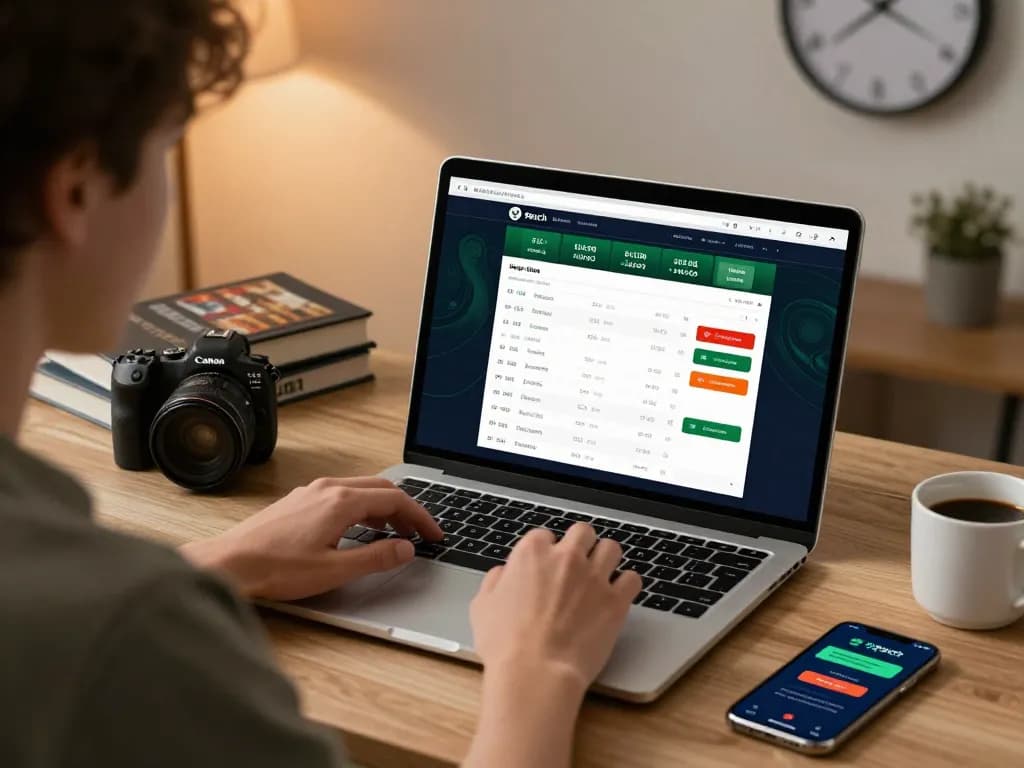 Engaged user placing a bet on the 9exch website, showcasing a modern home office setup.