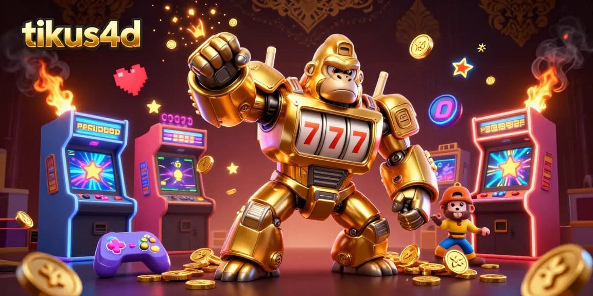 Play the thrilling tikus4d game with the exciting golden gorilla mech amid arcade action!