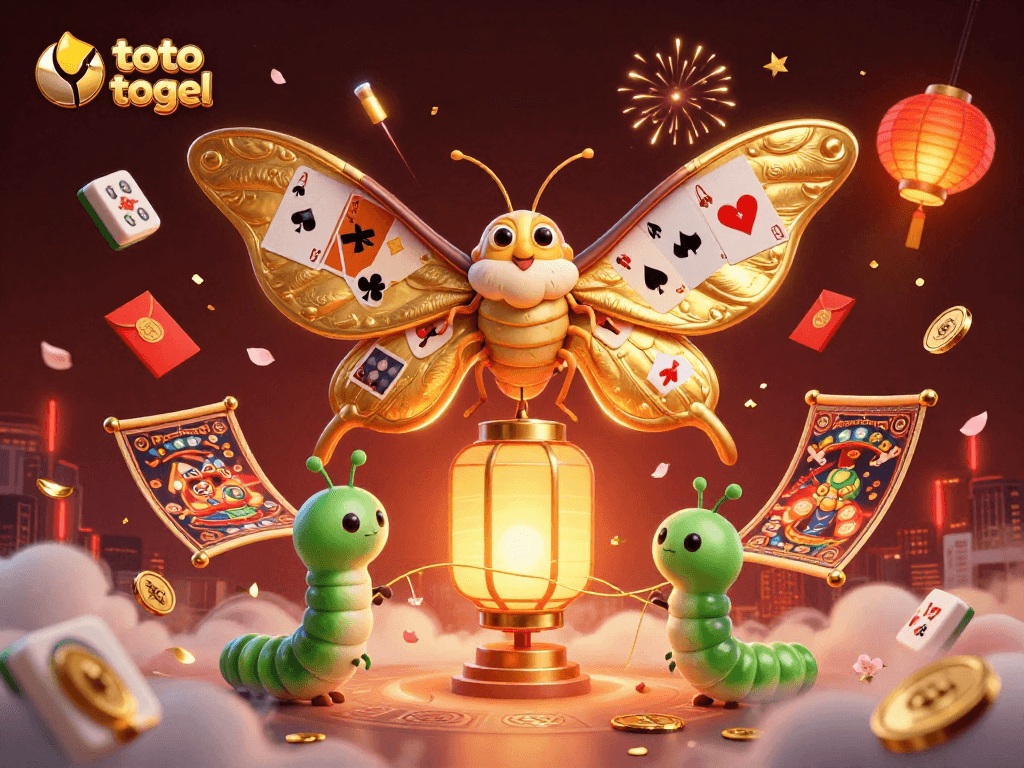 Toto togel memikat dengan ilustrasi kupu-kupu emas dan elemen kasino yang mencolok