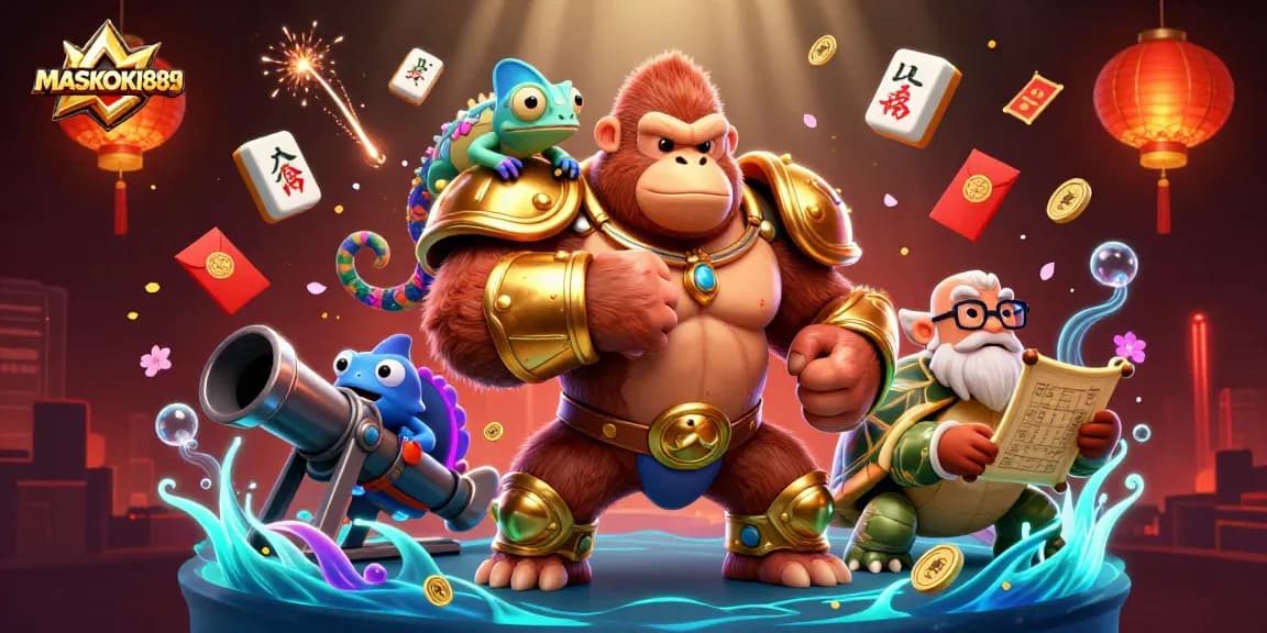 Engage with the exhilarating MASKOKI889 fish shooting game alongside a powerful gorilla king and vibrant sea creatures.