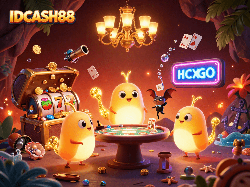 Experience exciting gameplay at IDCASH88, where glowing creatures illuminate a vibrant cave casino.