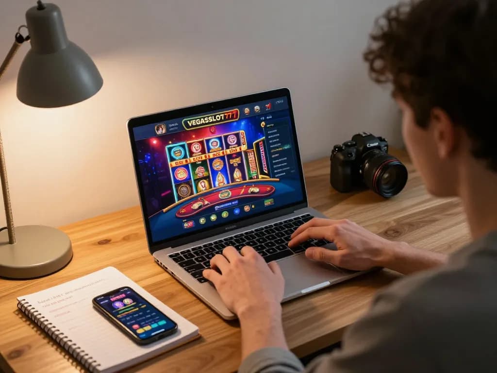 Engage in thrilling gameplay at vegasslot77 online casino with a vibrant interface showing slots and poker.