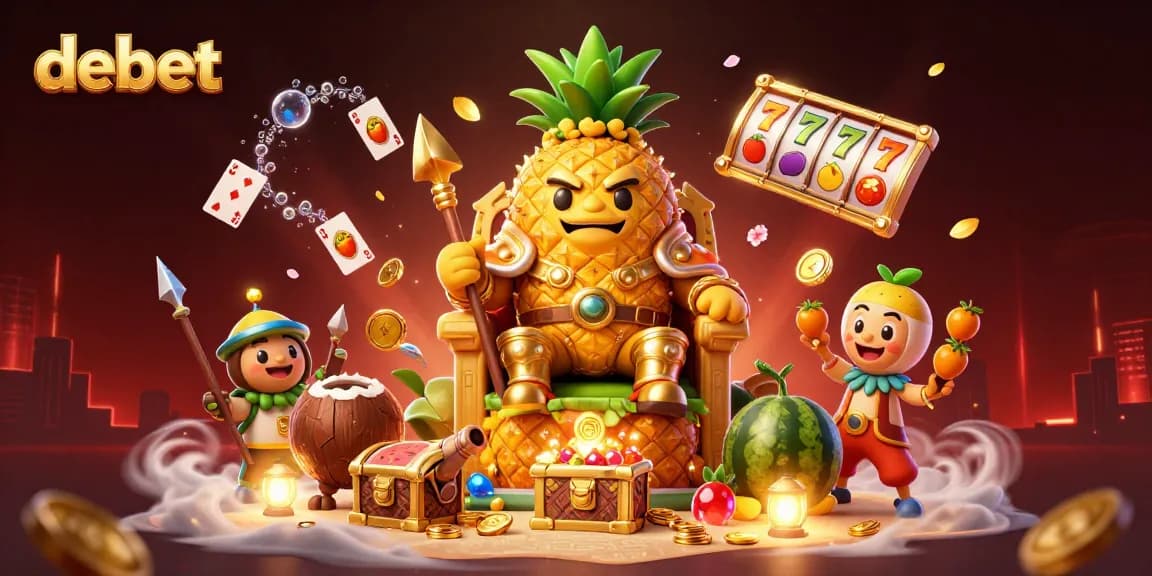 Engage with debet's vibrant beach casino scene, featuring gold treasures and dynamic slot elements.