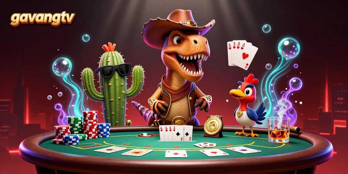 Experience thrilling sports betting action with gavangtv in this vivid 3D illustration featuring colorful poker elements.