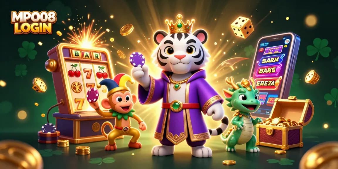 Win big with MPO08 LOGIN as a majestic tiger and monkey celebrate casino victories.