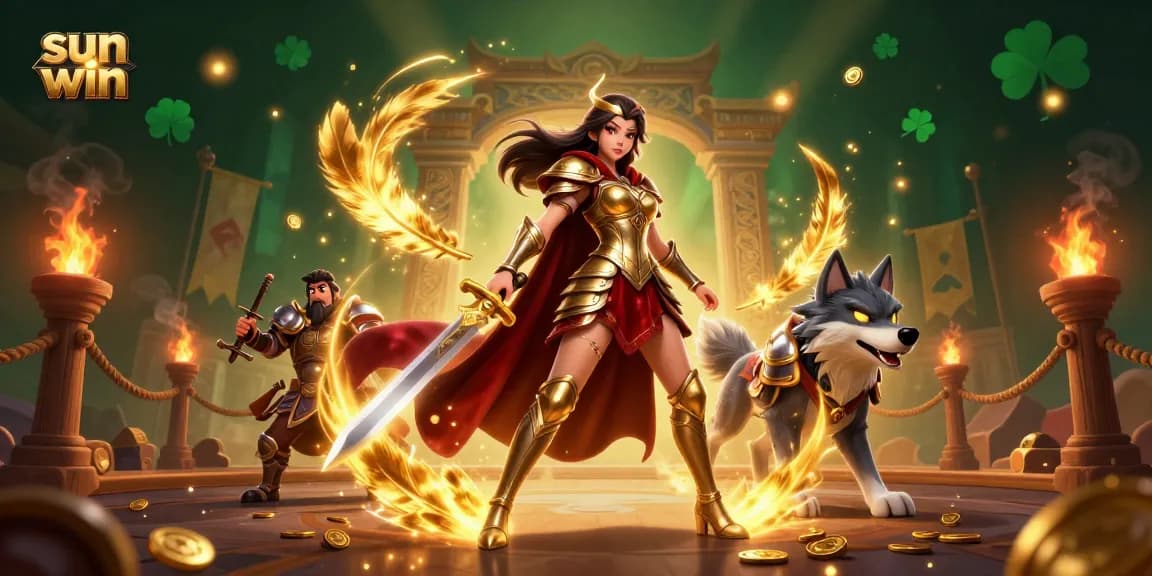 Experience thrilling gameplay at sun win as a warrior queen battles in a vibrant casino arena.