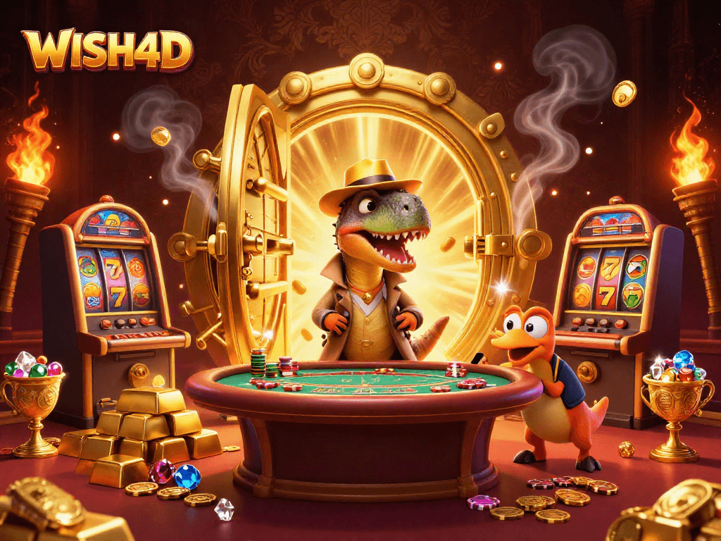 Engage with WISH4D as a velociraptor card counter sneaks chips at a blackjack table.