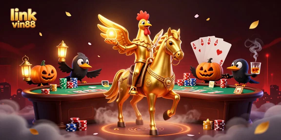 Casino adventure featuring link vin88 with a golden rooster in a vibrant gambling scene.