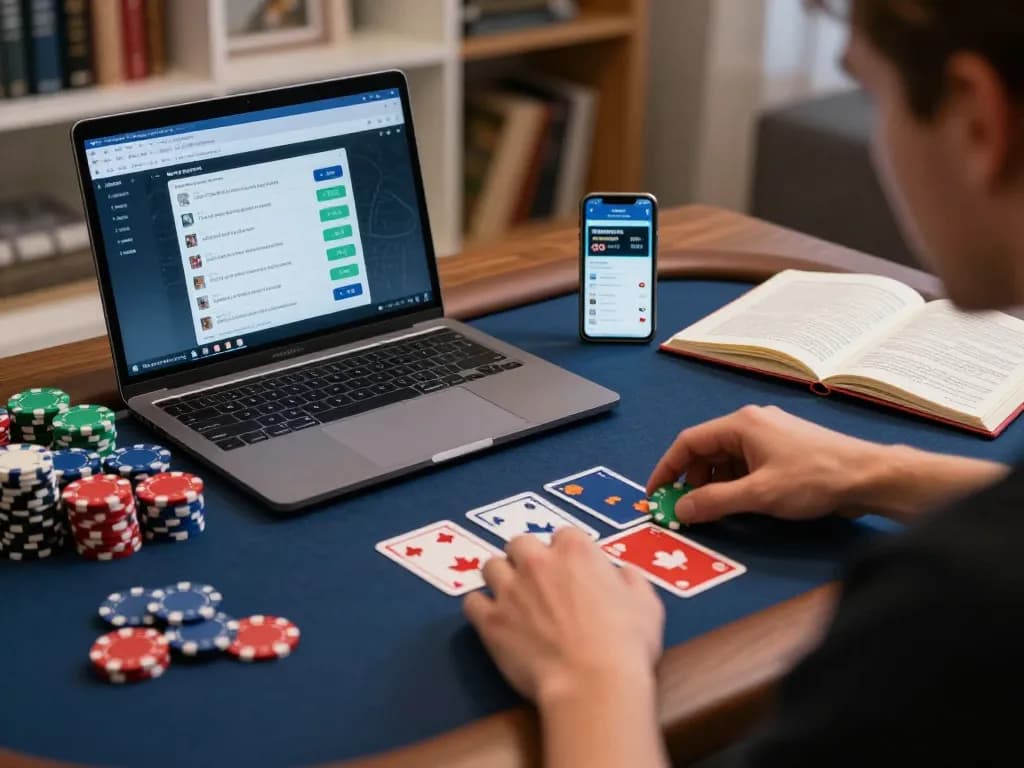 Engaging online casinos in Canada reddit scene with player strategizing at a poker game